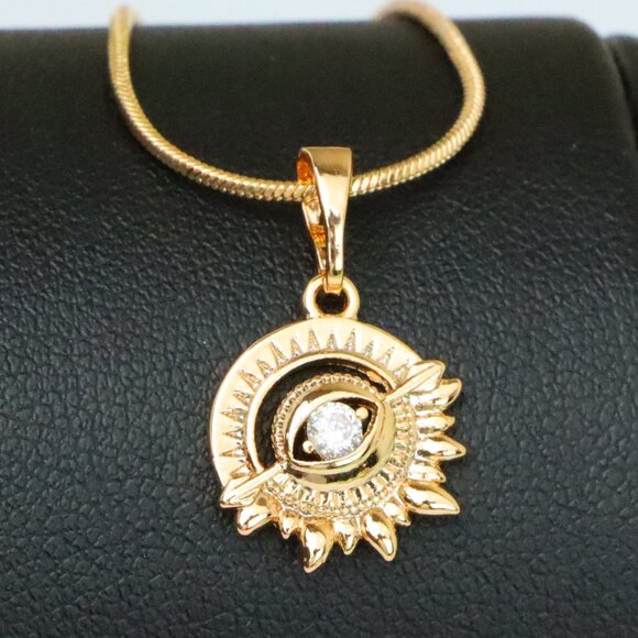 "Rose Gold Sunburst Pendant with Clear Stone Accent, XPPT1849 - Picture 1 of 13